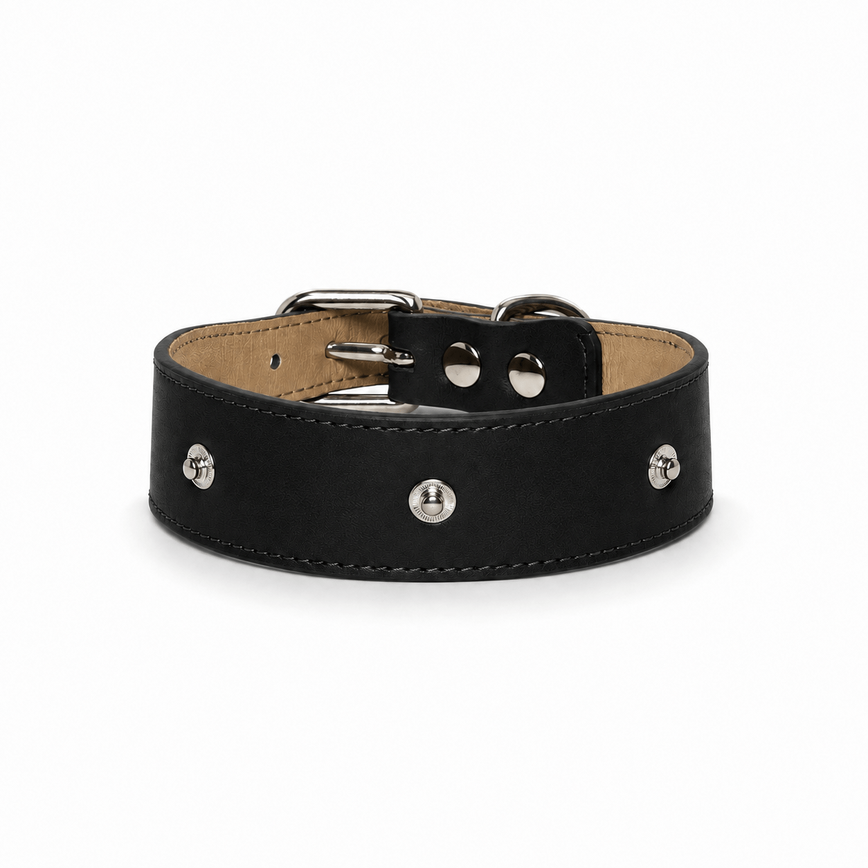 AWLII Halsband Basis für Hunde aus schwarzem Leder, Vorderansicht