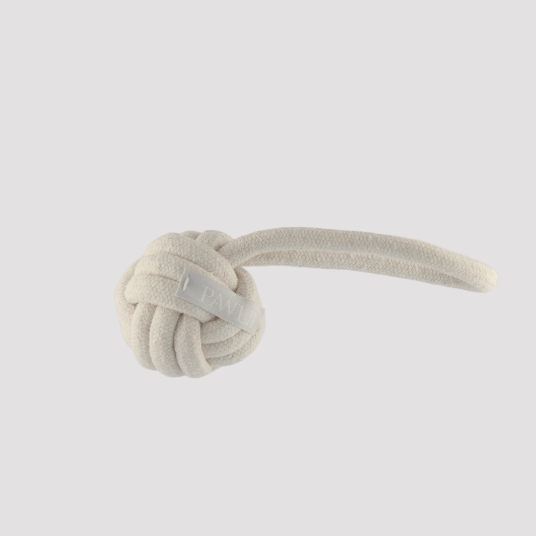 Rope chewing toy ball natural side view