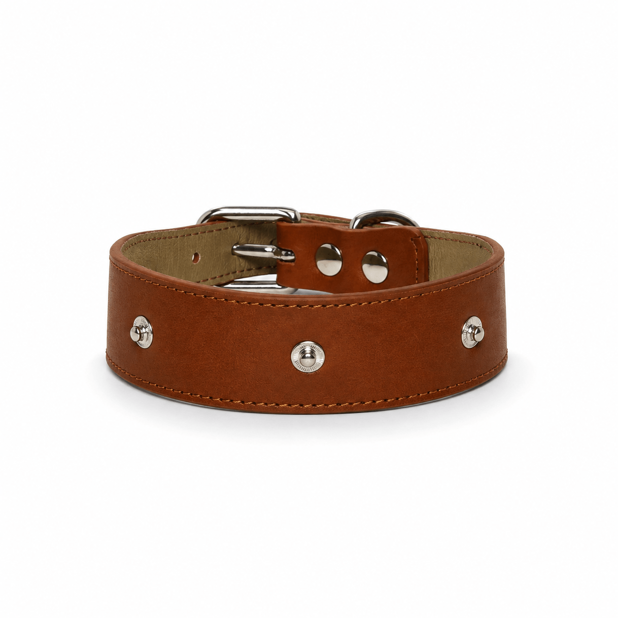 PAWLII Halsband Basis für Hunde aus Leder in Cognac, Vorderansicht