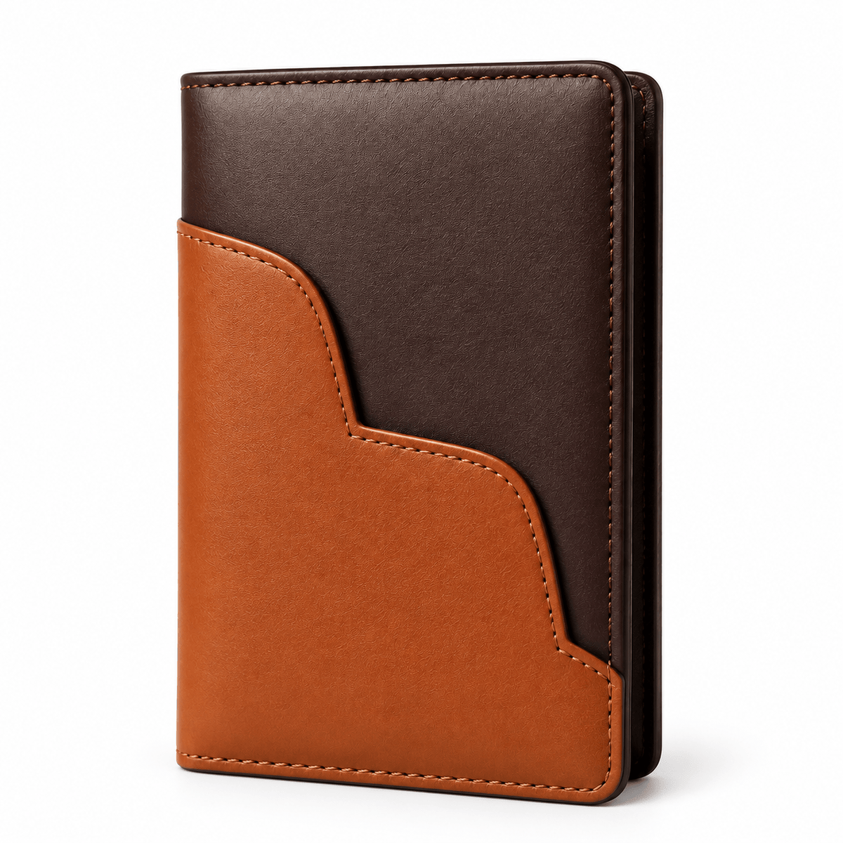 PAWLII Heimtierausweishülle aus Leder in Dunkelbraun und Cognac, Vorderansicht.