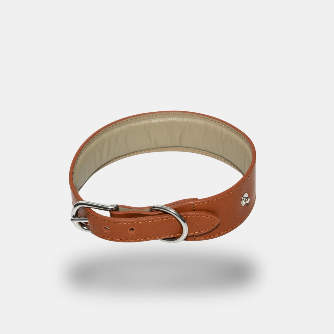 Lederhalsband in Cognac mit Druckknöpfen.