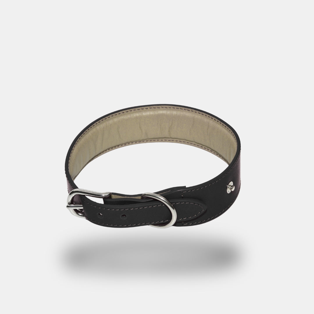 Lederhalsband mit Druckknöpfen in Schwarz.